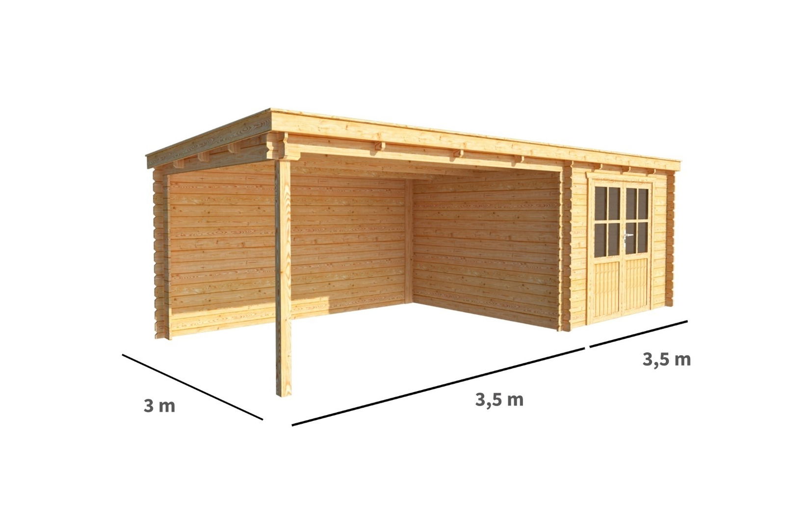 Blokhut met overkapping Els 700 cm bij 300 cm diep Lessenaarsdak Warentuin Collection