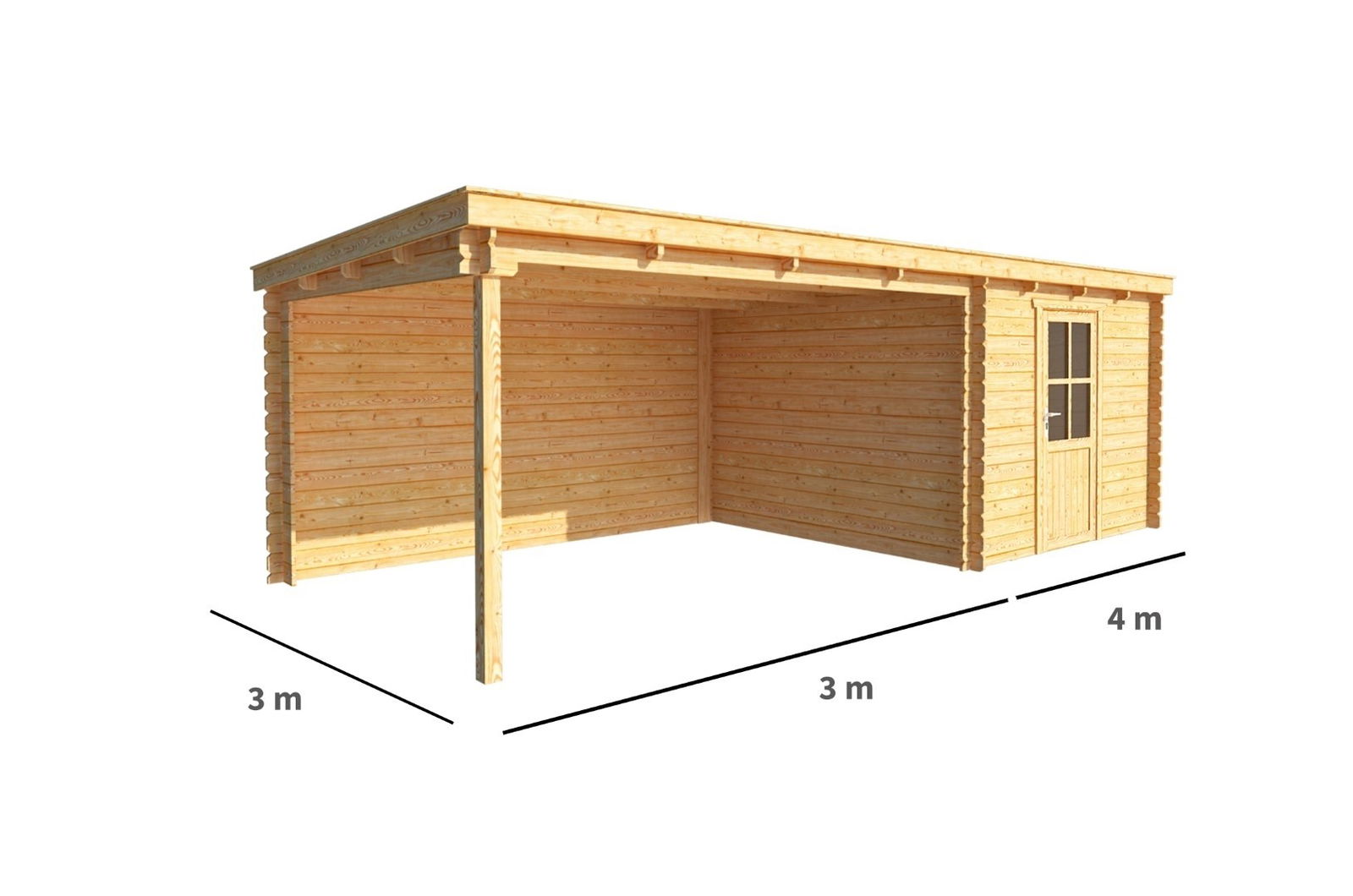 Blokhut met overkapping Els 700 cm bij 300 cm diep Lessenaarsdak Warentuin Collection