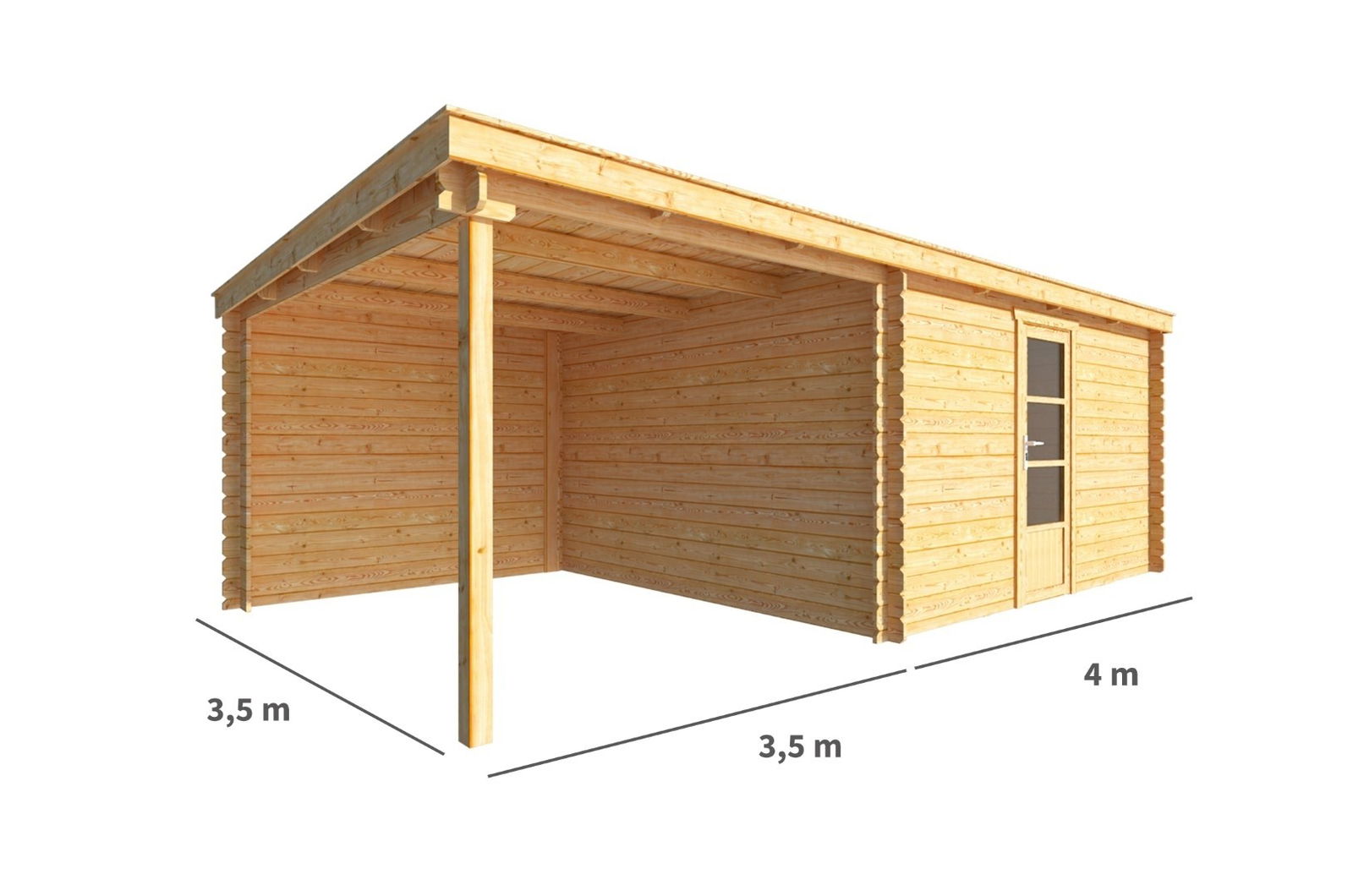 Blokhut met overkapping Els 750 cm bij 350 cm diep Lessenaarsdak Warentuin Collection