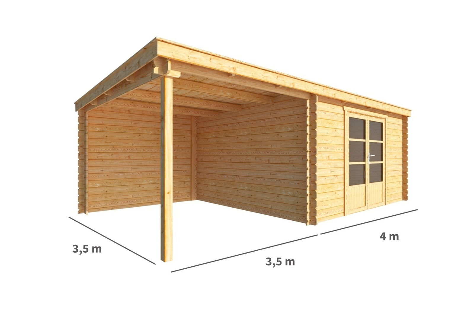 Blokhut met overkapping Els 750 cm bij 350 cm diep Lessenaarsdak Warentuin Collection