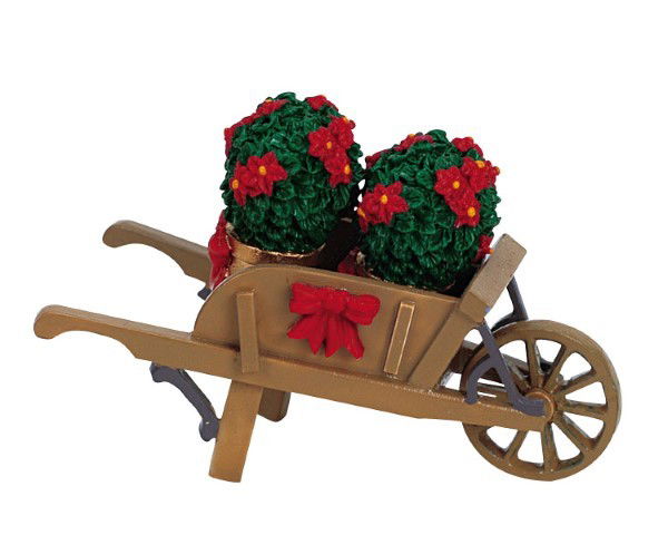 Wheelbarrow with poinsettias LEMAX