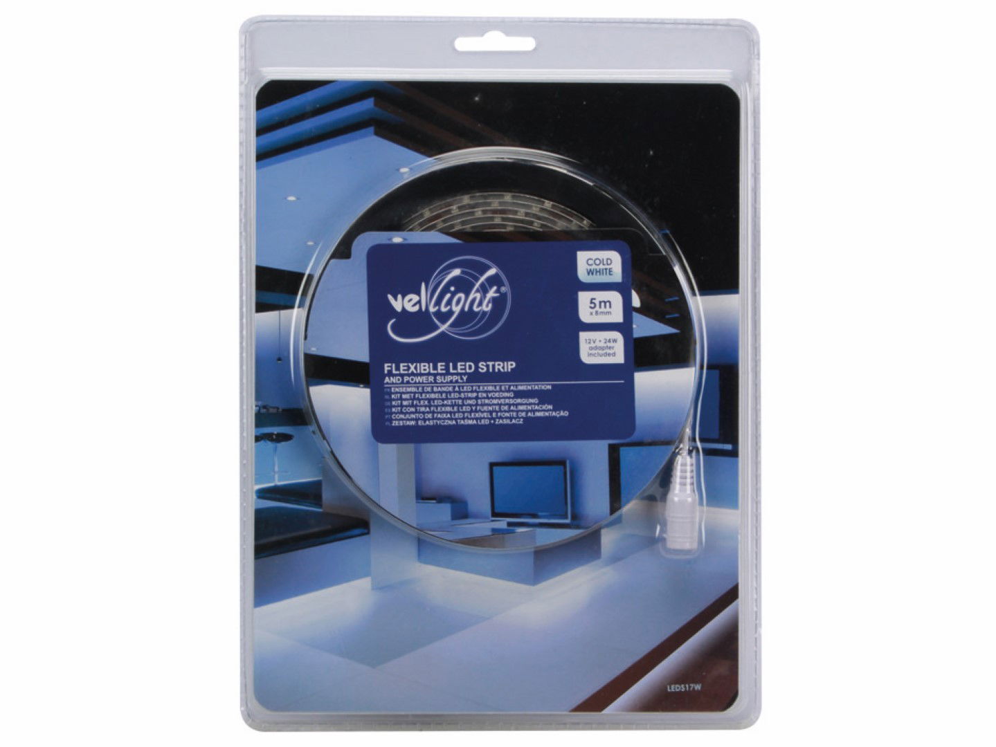 KIT MET FLEXIBELE LED-STRIP EN VOEDING - KOUDWIT - 300 LEDS - 5 m - 12Vdc - Vellight