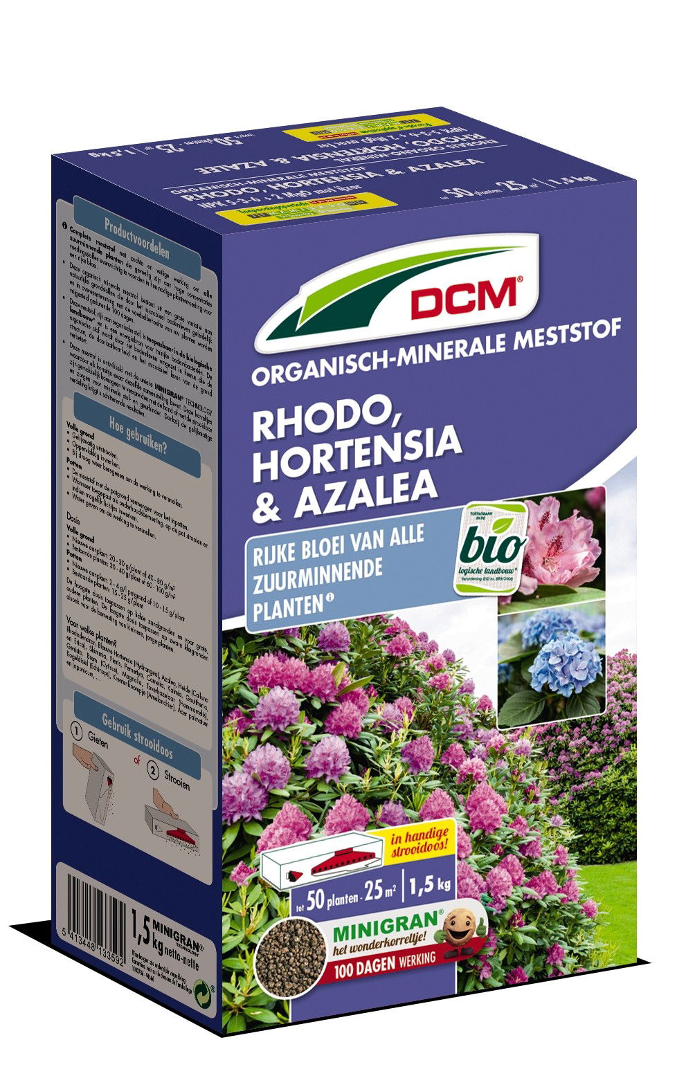 Meststof Rhodo, Hortensia, Azalea alle zuurminnende planten 1,5 kg DCM