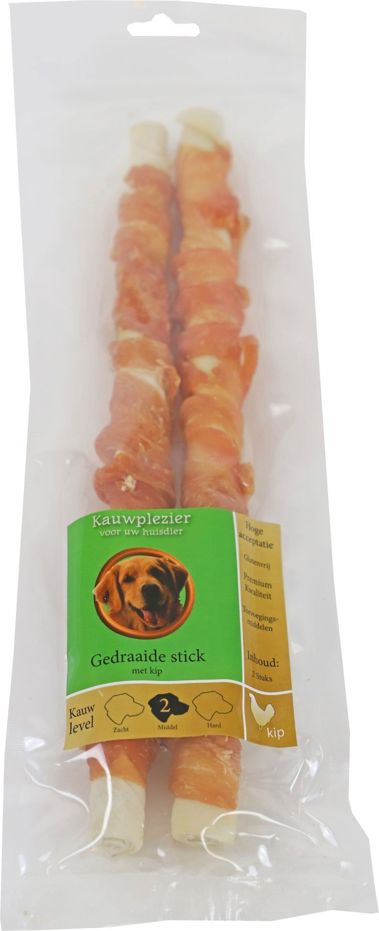 Natuurlijke snack zak a 2 gedraaide stick met kip 28 cm - Gebr de boon