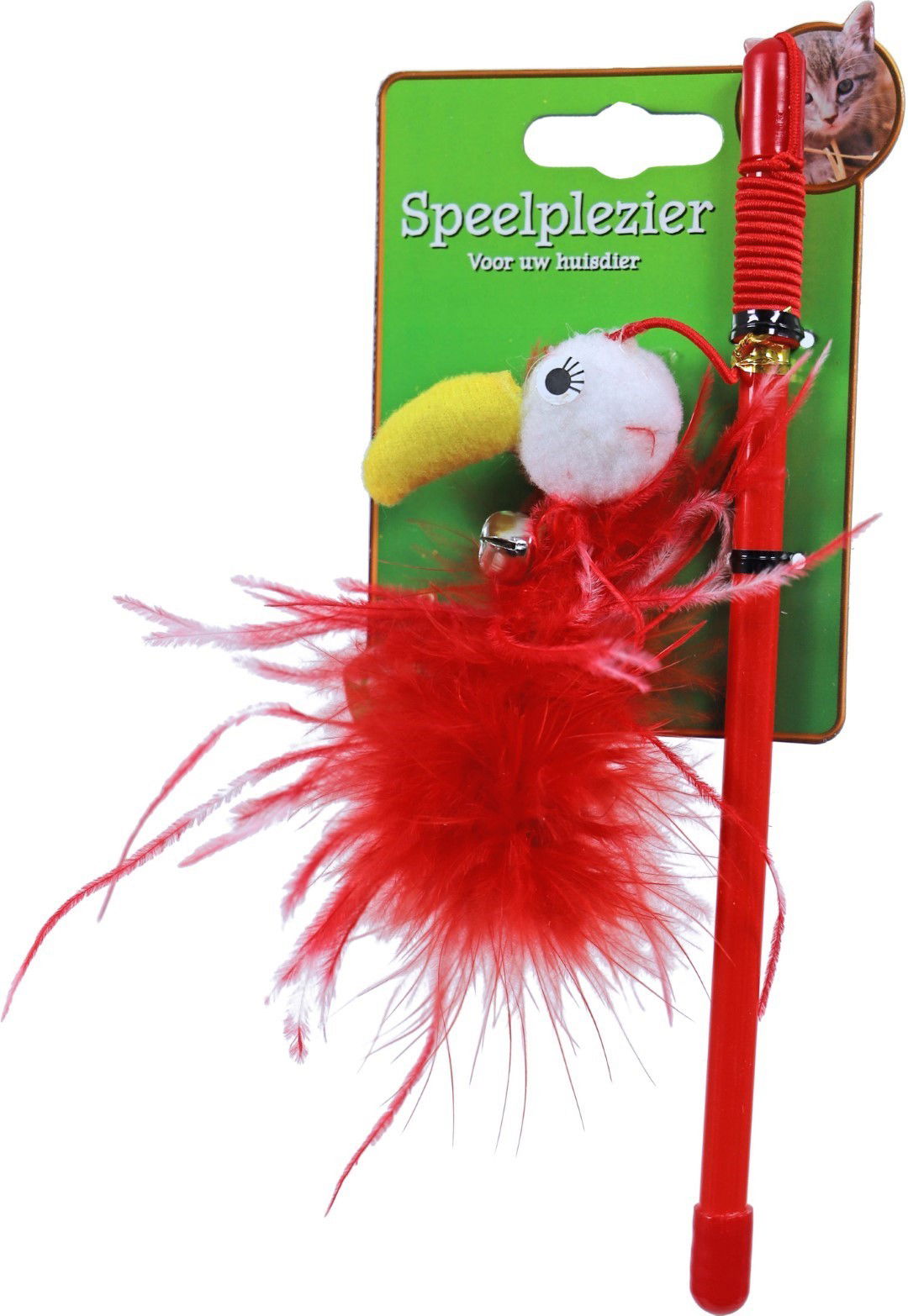 Kattenspeelgoed hengel featherbird rood Gebr. de Boon