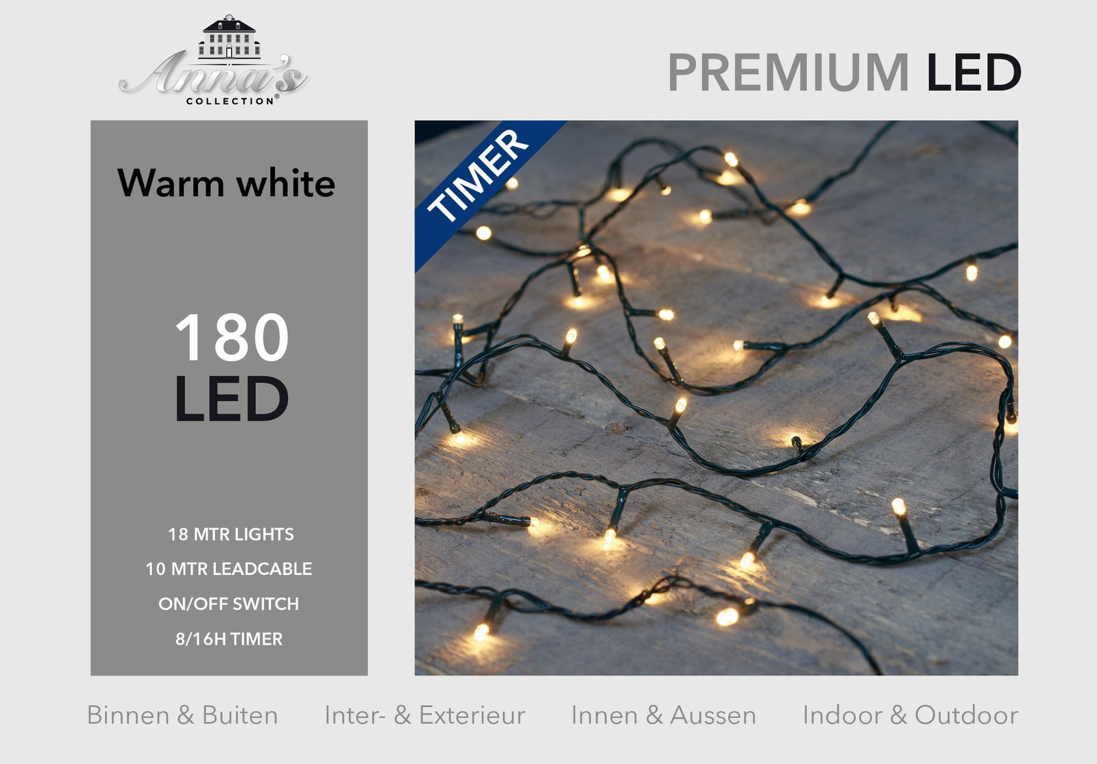 Kerstverlichting buiten 180 lampjes warm wit 18 meter LED outdoor CoenBakker - Coenbakker