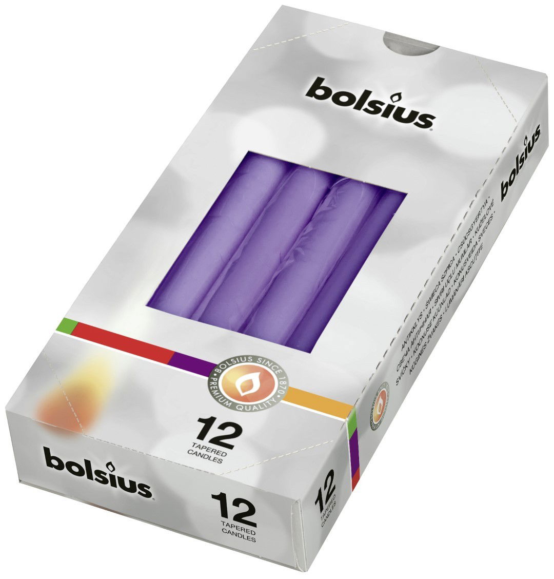 Gotische kaarsen doos 12 Ultra Violet. Bolsius