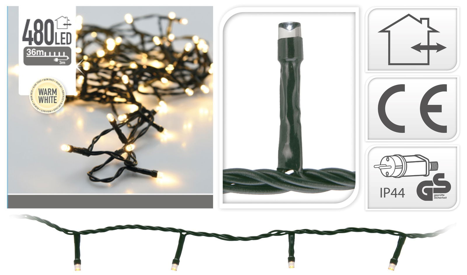 Kerst Ledverlichting 480 warm wit 36 meter buiten - Nampook