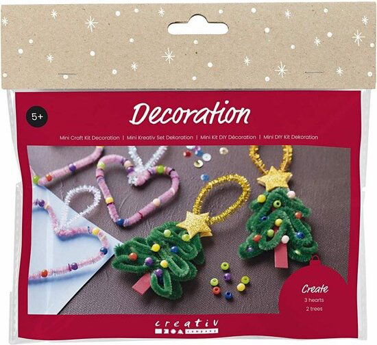 Mini Hobbyset Decoratie, Hartjes en kerstbomen, 1 doos