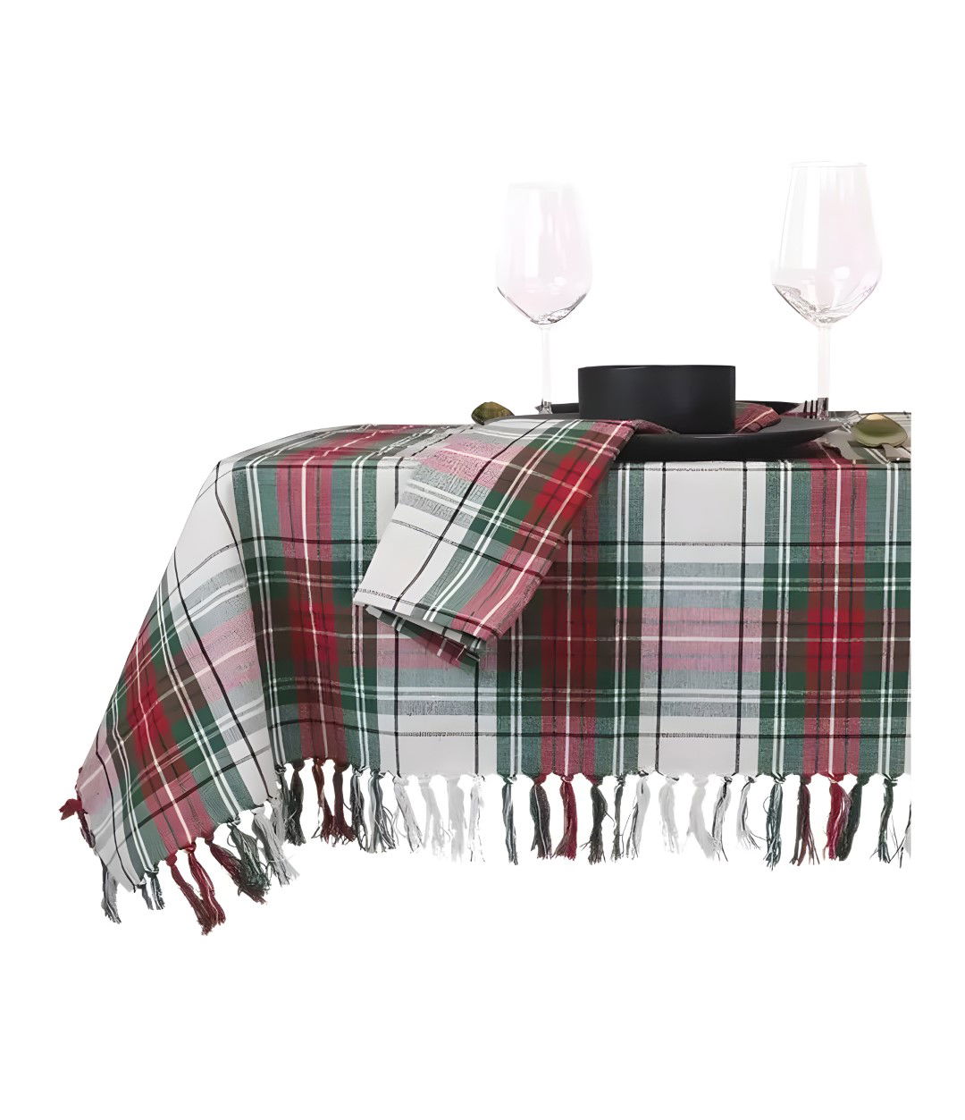 Tafelkleed Tafelkleed Xmas tartan 150x300 cm white - Unique Living