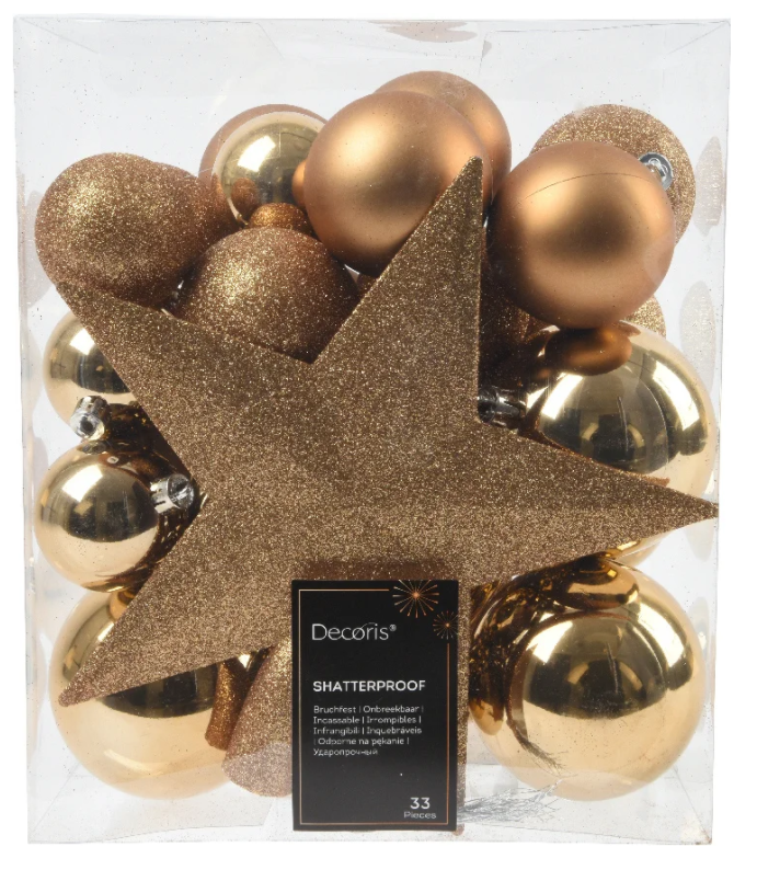 Kerstbal plastic d8 cm pec.bruin 33st Decoris - Decoris