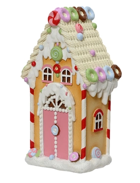 Huis polyresin l16b12h28.5 cm roze kerst Decoris - Decoris