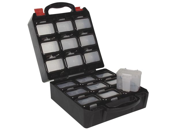 Plastic tool box met 18 plastic doosjes voor riembevestiging Velleman