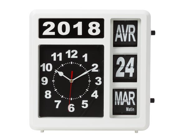 Wandklok met flipover kalender 31 x 31 cm frans Velleman