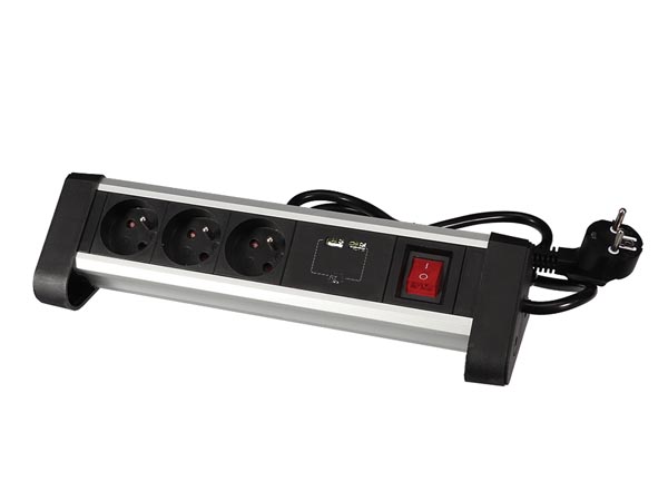 3-voudige desktop-stekkerdoos met 2 usb-poorten 2.4 a penaarde - Velleman