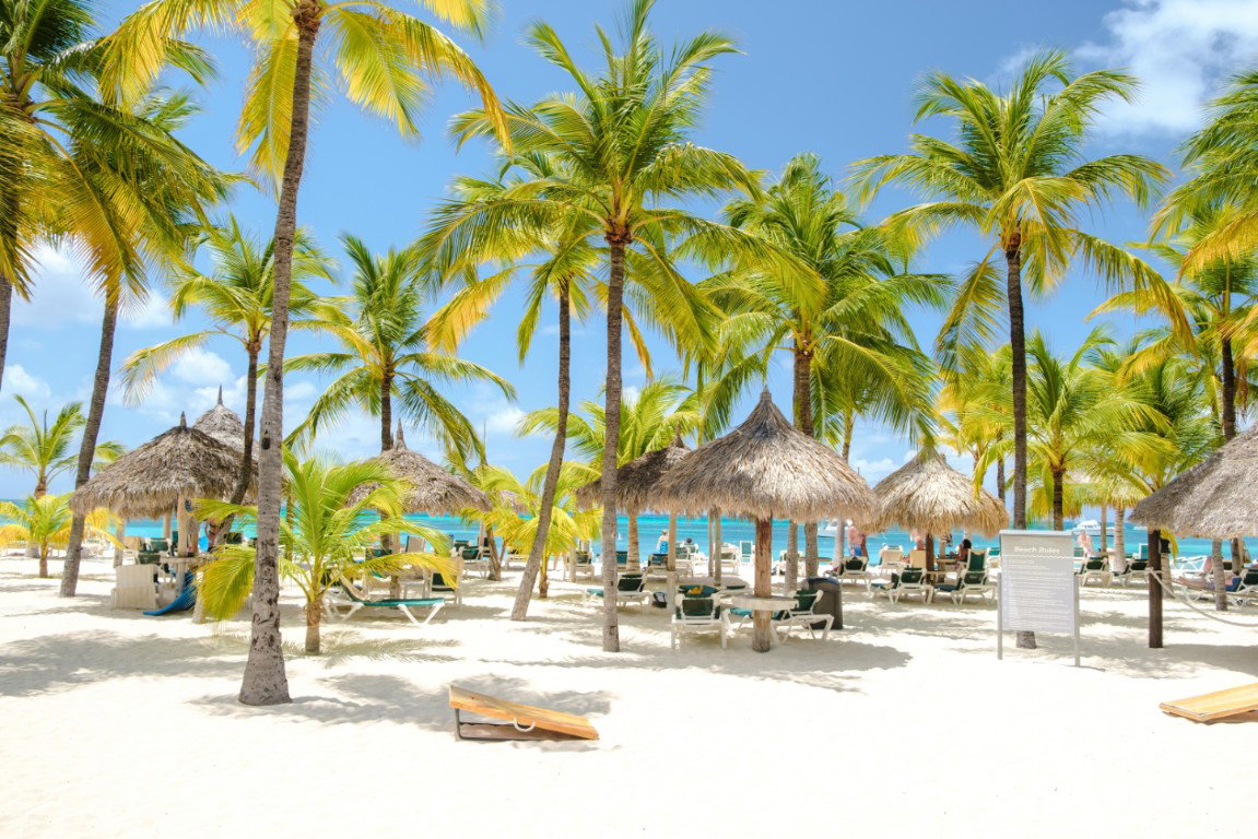 Tropisch strand met parasols 70x50 tuinposter banner VGDesign - Vgdesign