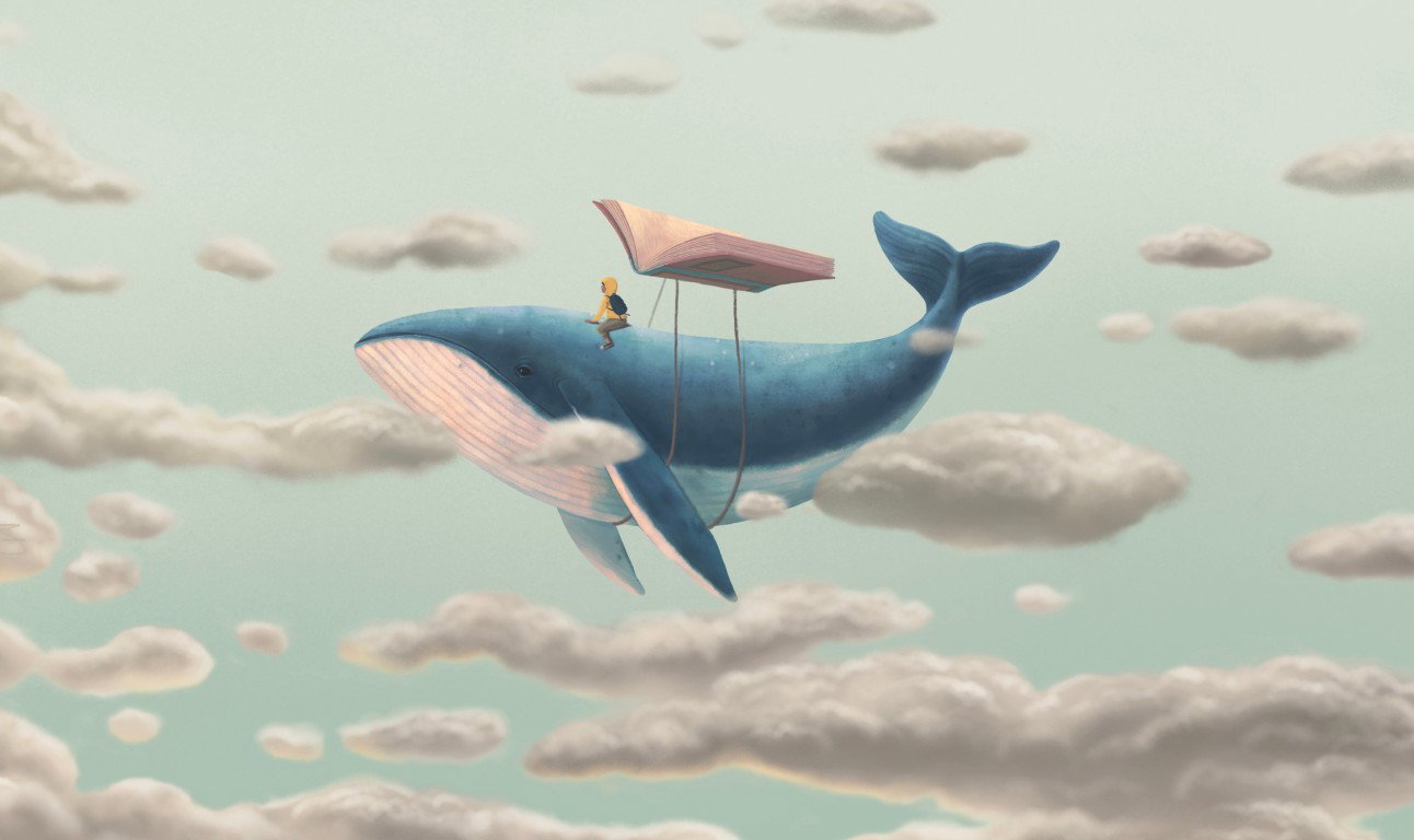 Walvissen in wolken 70x50 tuinposter banner VGDesign - Vgdesign