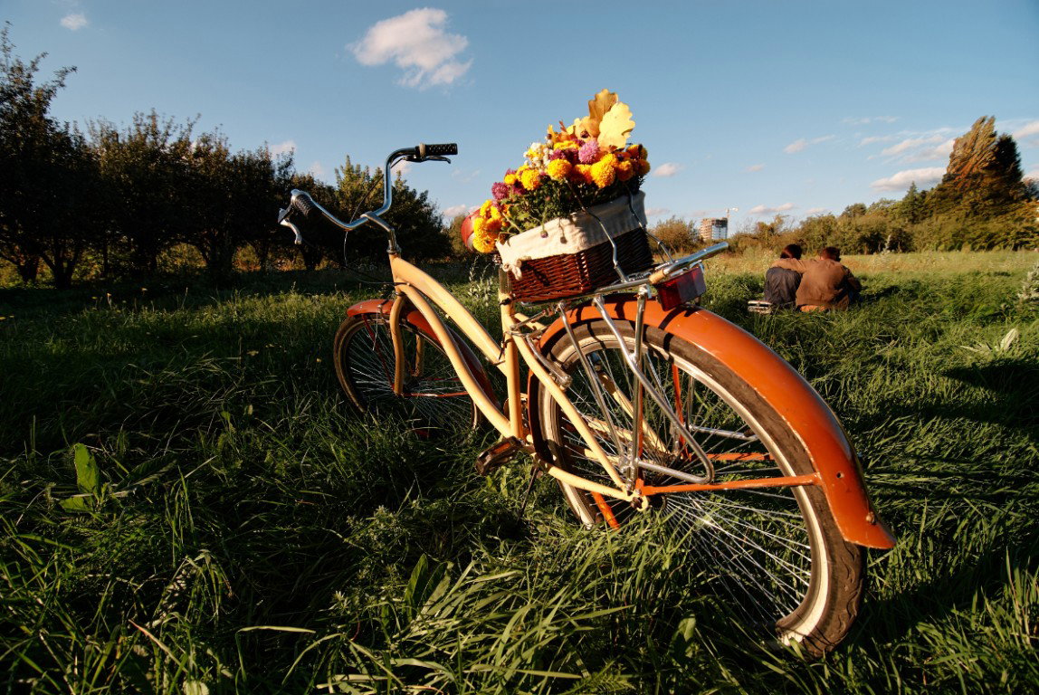 Fiets met bloemenmand 70x50 tuinposter banner VGDesign - Vgdesign
