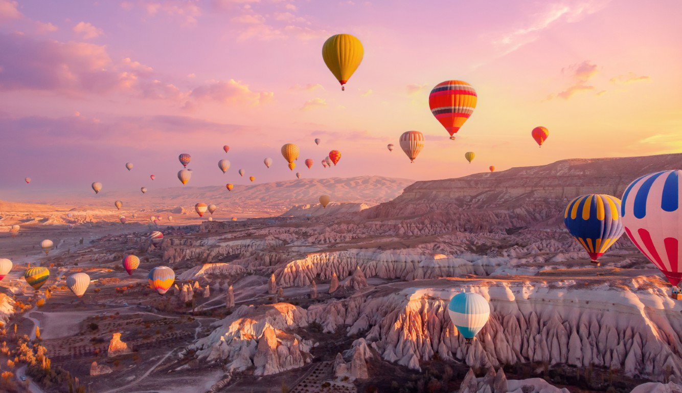 Luchtballonnen bij zonsopkomst 130x70 cm tuinposter banner VGDesign - Vgdesign