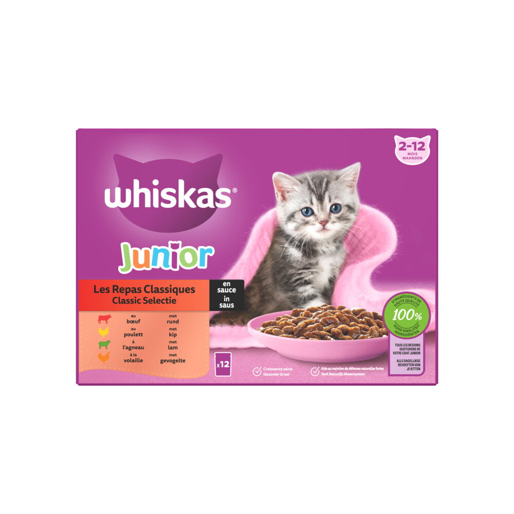 Junior Classic Selectie in saus maaltijdzakjes multipack 12x85g dierensnack Whiskas