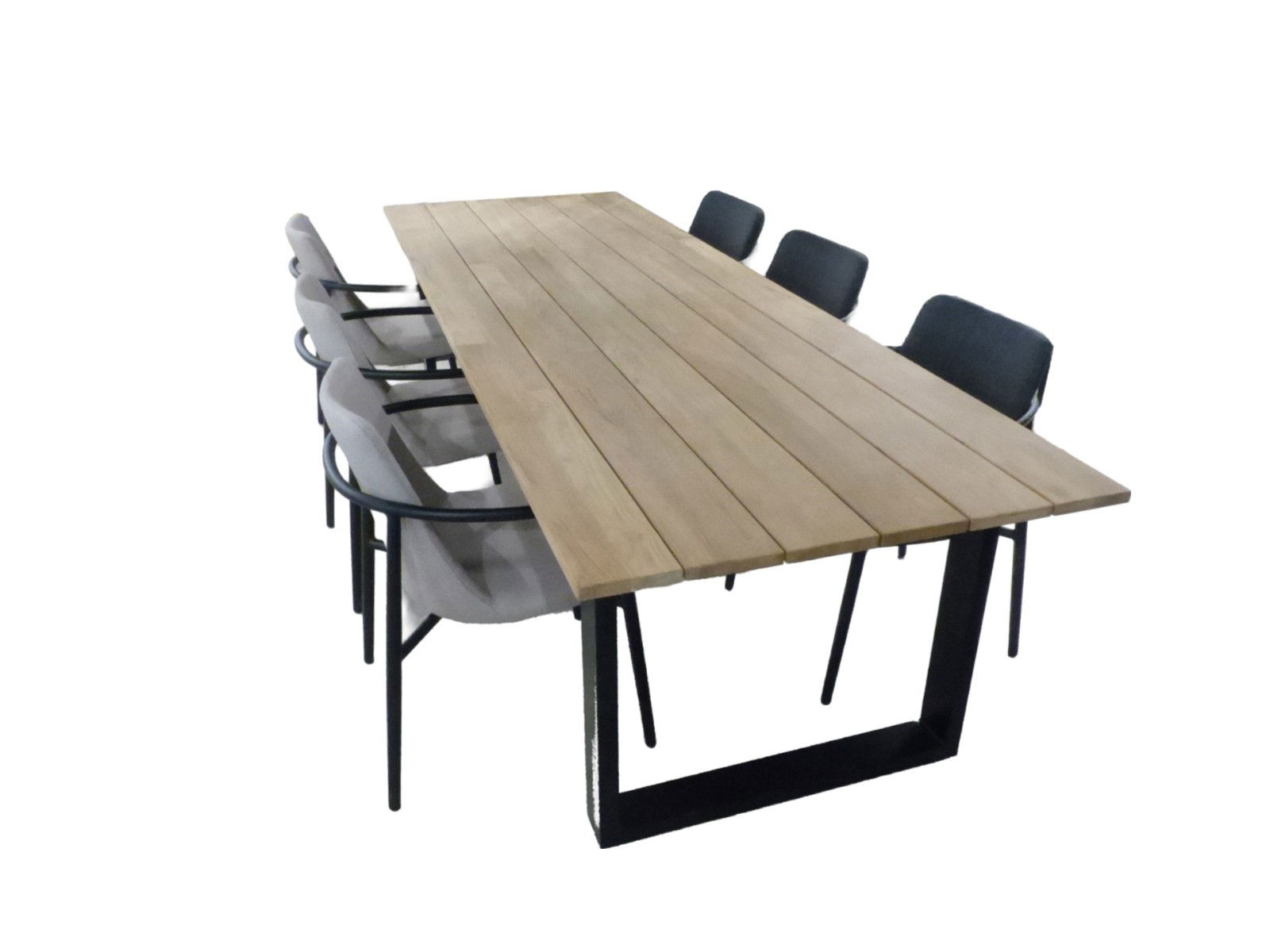 Tuinset Kaihou tafel black, teak 300x100 cm met 4 stoelen Youkou stoel black, flax beige - black, mixed grey - Yoi