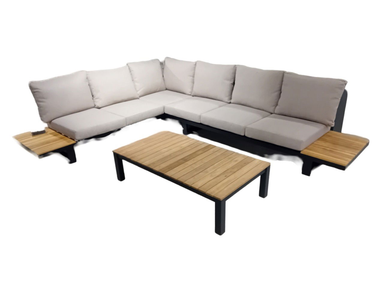 Funsui loungeset black, teak 345x275 cm inclusief beige kussens Yoi