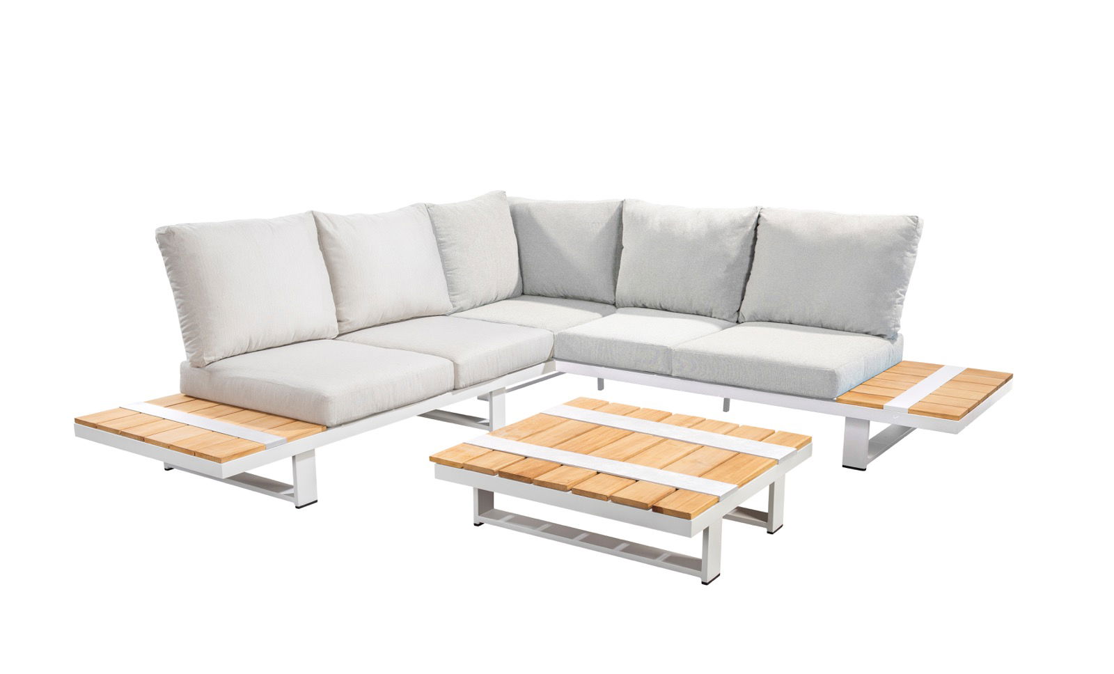 Yuwaa loungeset white, teak 340x270 cm inclusief akarui kussens - Yoi