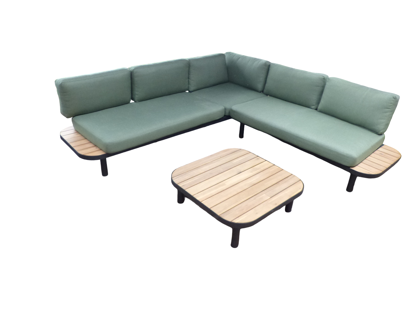 Eurofleur aanbieding Moa cornerset zwart/acacia incl. royal stone green kussens - 