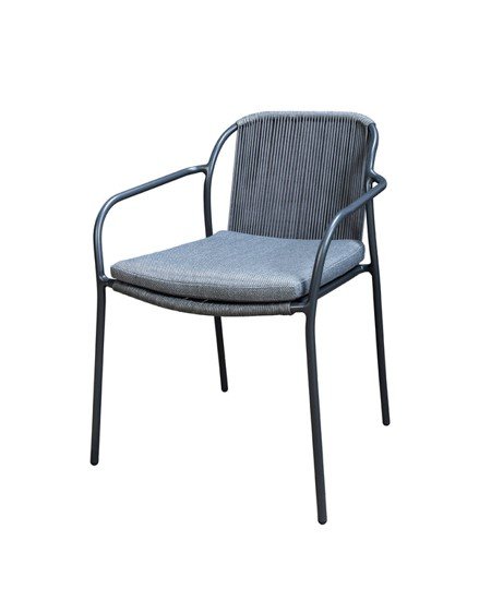 Vedella stackable dining chair without armrests aluminium dark grey/rope dark grey - Yoi