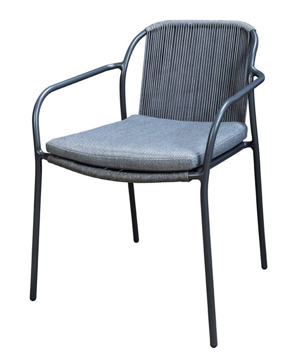 Vedella stackable dining chair aluminium dark grey/rope dark grey - Yoi