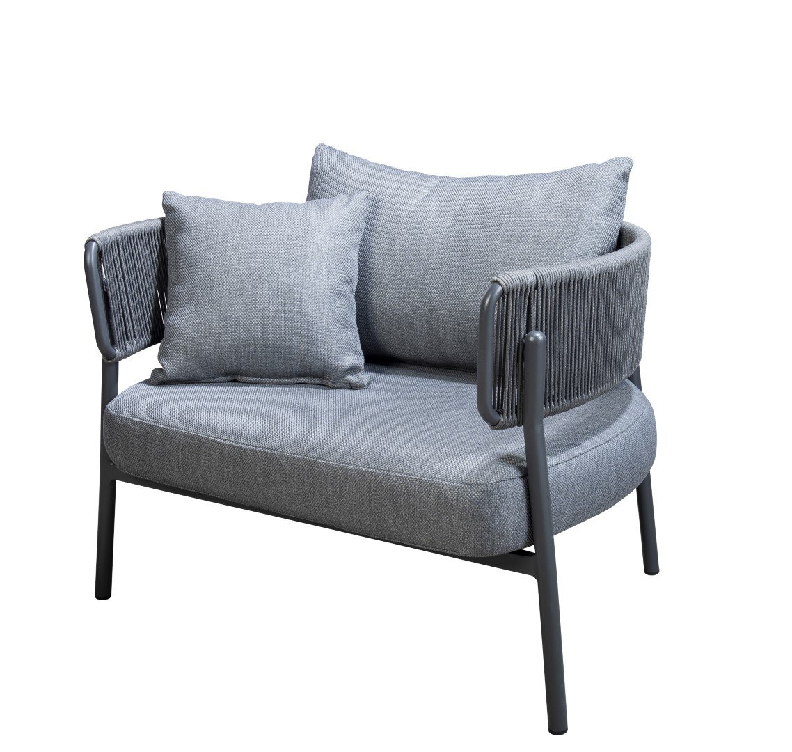 Camilo lounge chair aluminium dark grey/rope dark grey/mixed grey AW - Yoi