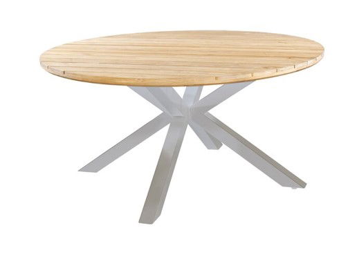 Noas dining table dia. 125 cm aluminium salix/teak - Yoi