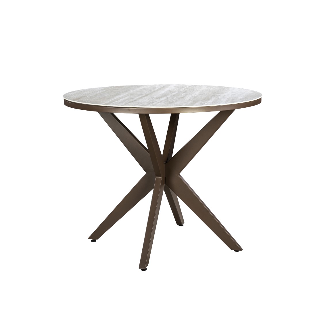 Yoi Calma high dining tafel dia. 120 cm aluminium bronze/travertin - 