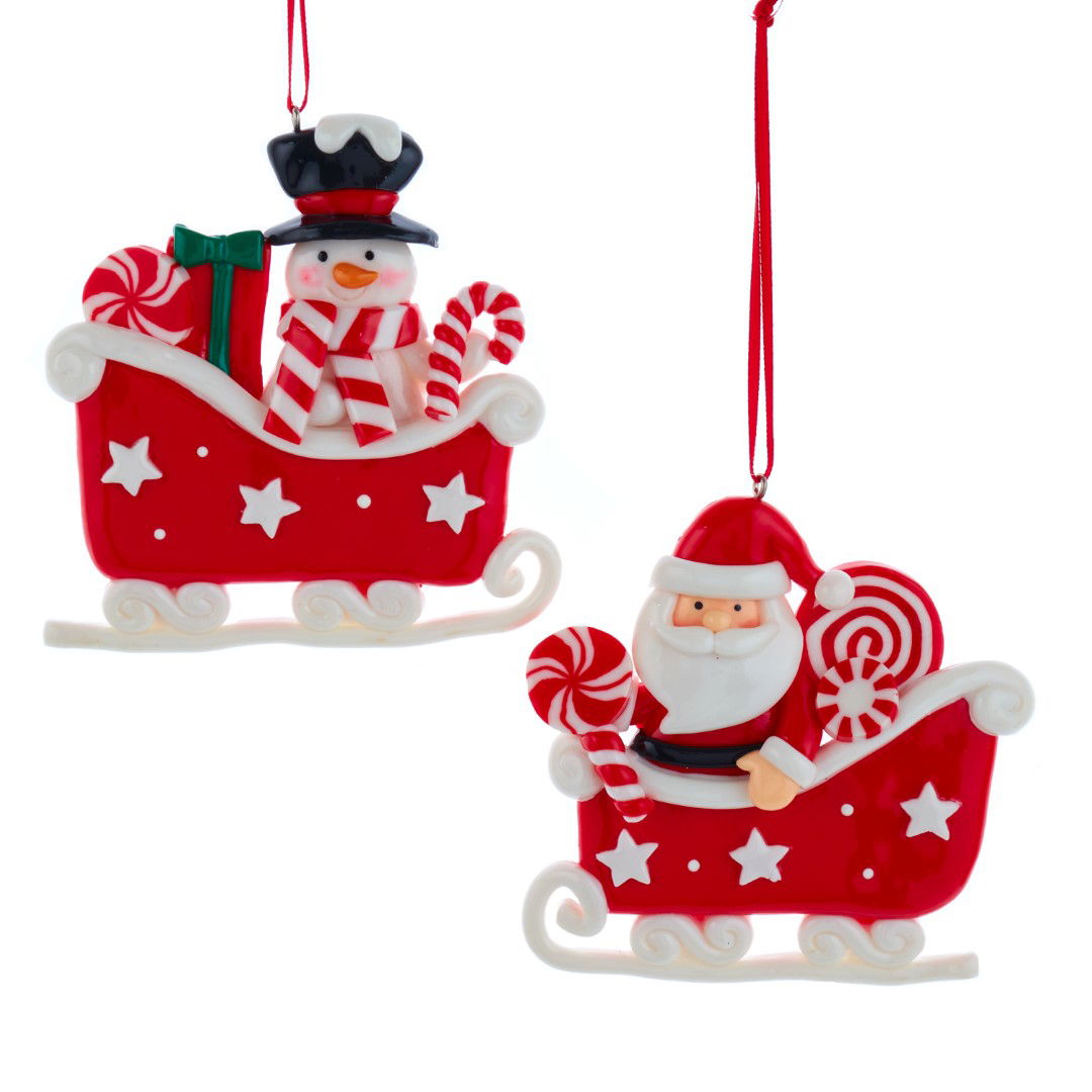 Kurt Adler - Kersthanger - Slee Kerstman en sneeuwpop - set 2 stuks