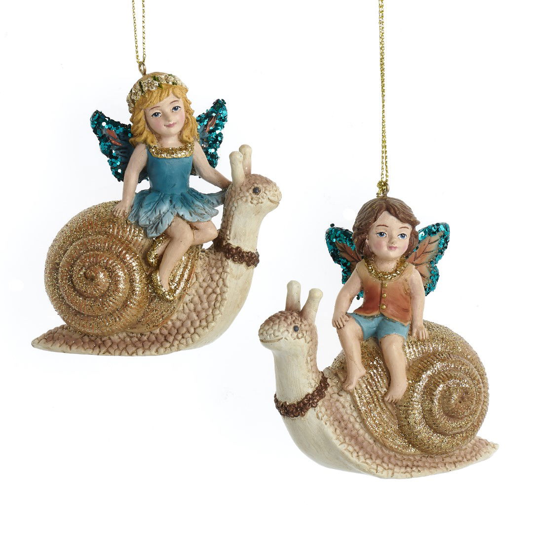 3.5 inch Magical Woods Boy & Girl Fairies Sitting On Top Of Snail 8,89x3,81x8,89 cm kerstornament - Kurt S. Adler