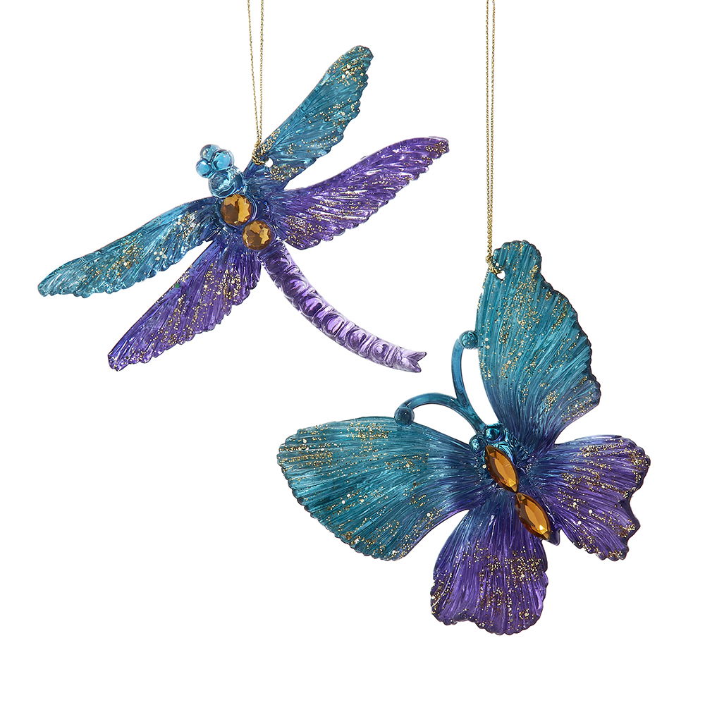 4 inch Plastic Teal & Purple Butterfly & Dragonfly Orn 2/Asstd 10,668x3,048x10,16 cm kerstornament - Kurt S. Adler