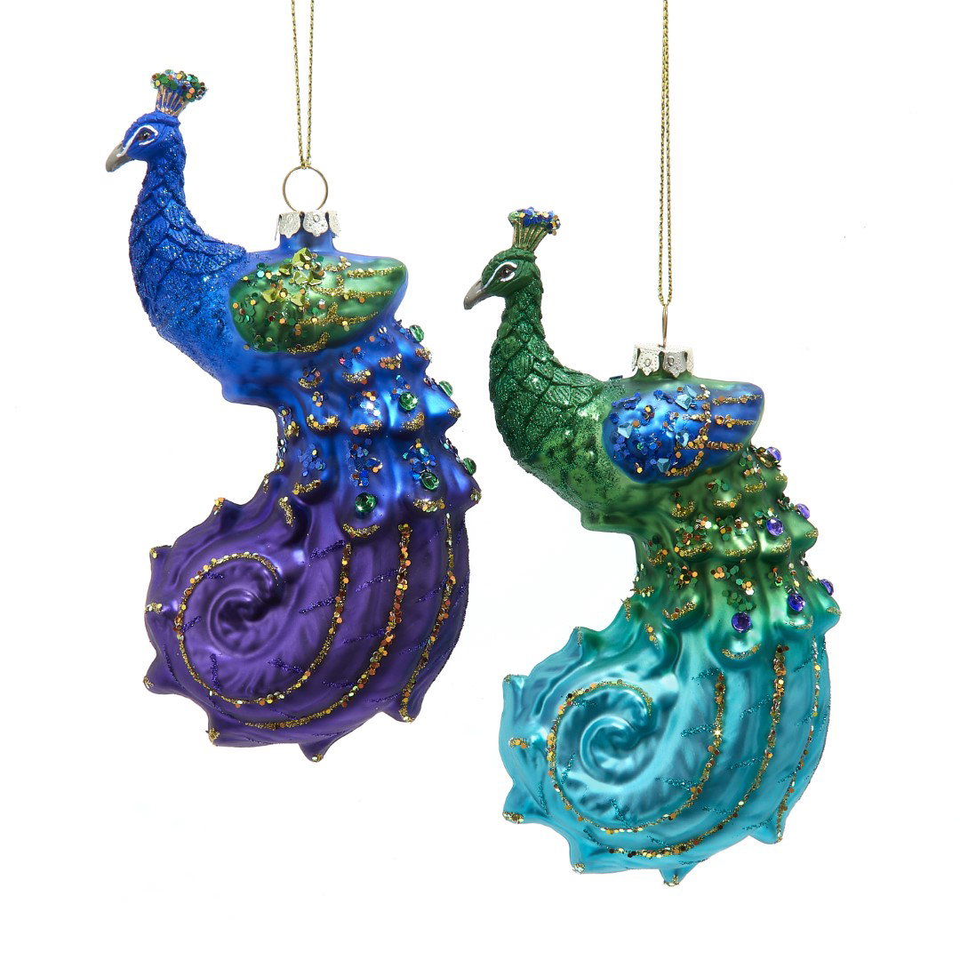 6 inch Glass Peacock Orn 2/Asstd 8,89x3,81x15,24 cm kerstornament Kurt S. Adler - Kurt s adler