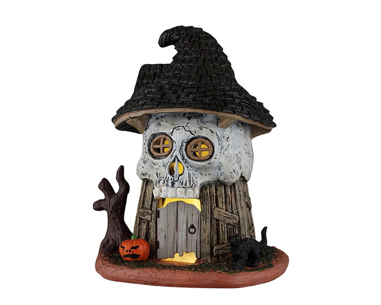 Lemax Witch's skull hut, ac adaptable (not included) ornament  - 