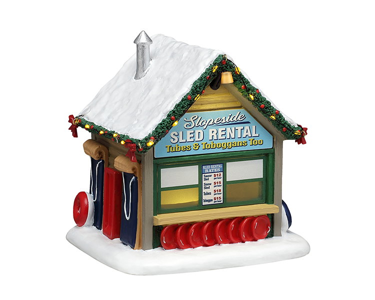 Lemax Slopeside sled rental, ac adaptable (not included) ornament  - 