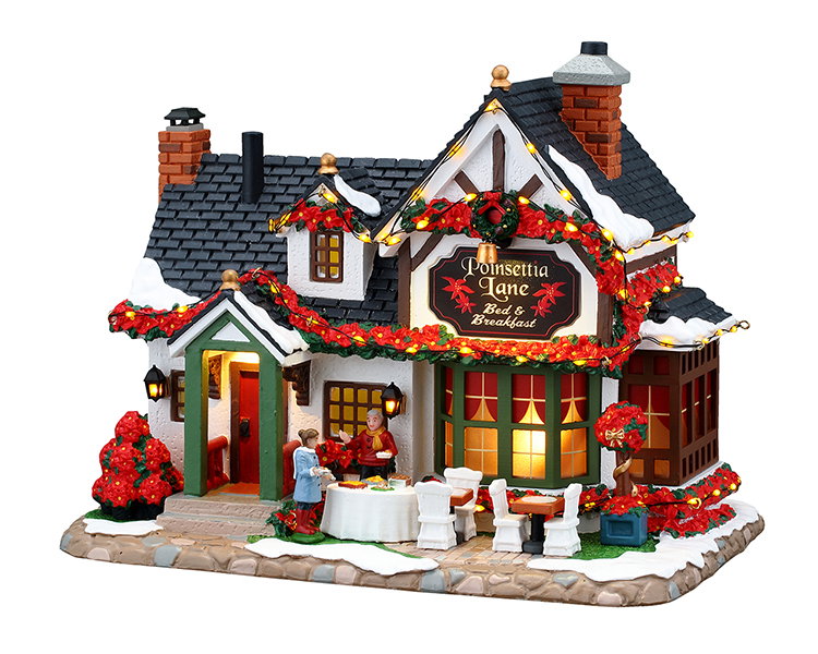 Lemax Poinsettia lane bed & breakfast, b/o (4.5v) ornament  - 