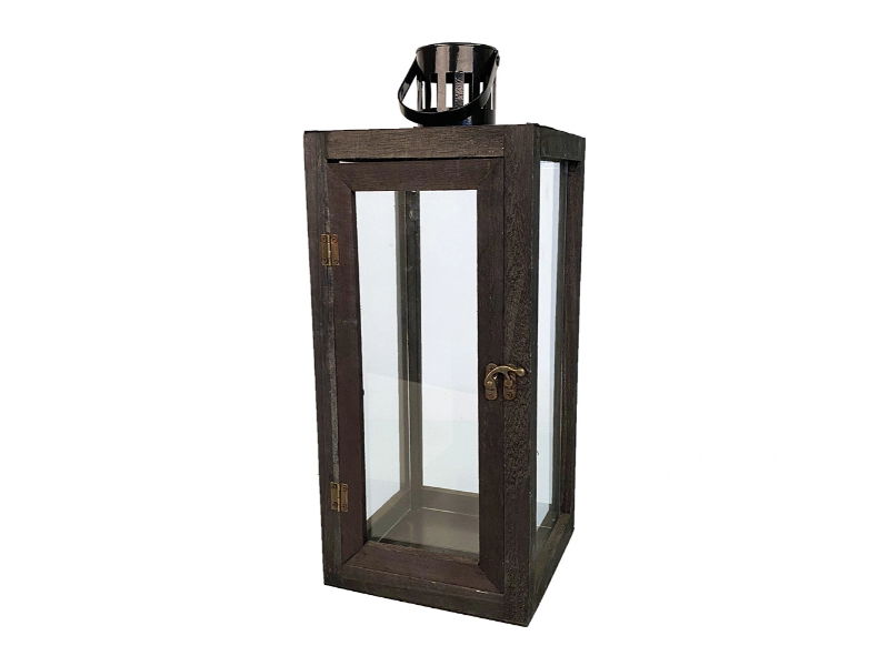 Lantaarn zwart hout/metaal, 18x18x45 cm - Buitengewoon de Boet