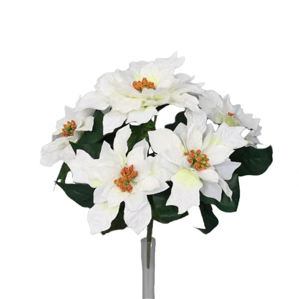 Poinsettia bos 5 bloemen wit 30 cm kunstbloem Buitengewoon de Boet - Buitengewoon de boet