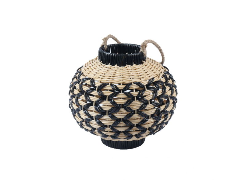Lantaarn rotan zwart/naturel, 29x27 cm - Buitengewoon de Boet