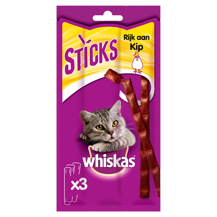 Kattenvoer Sticks Kip 3 pack 18 g Whiskas