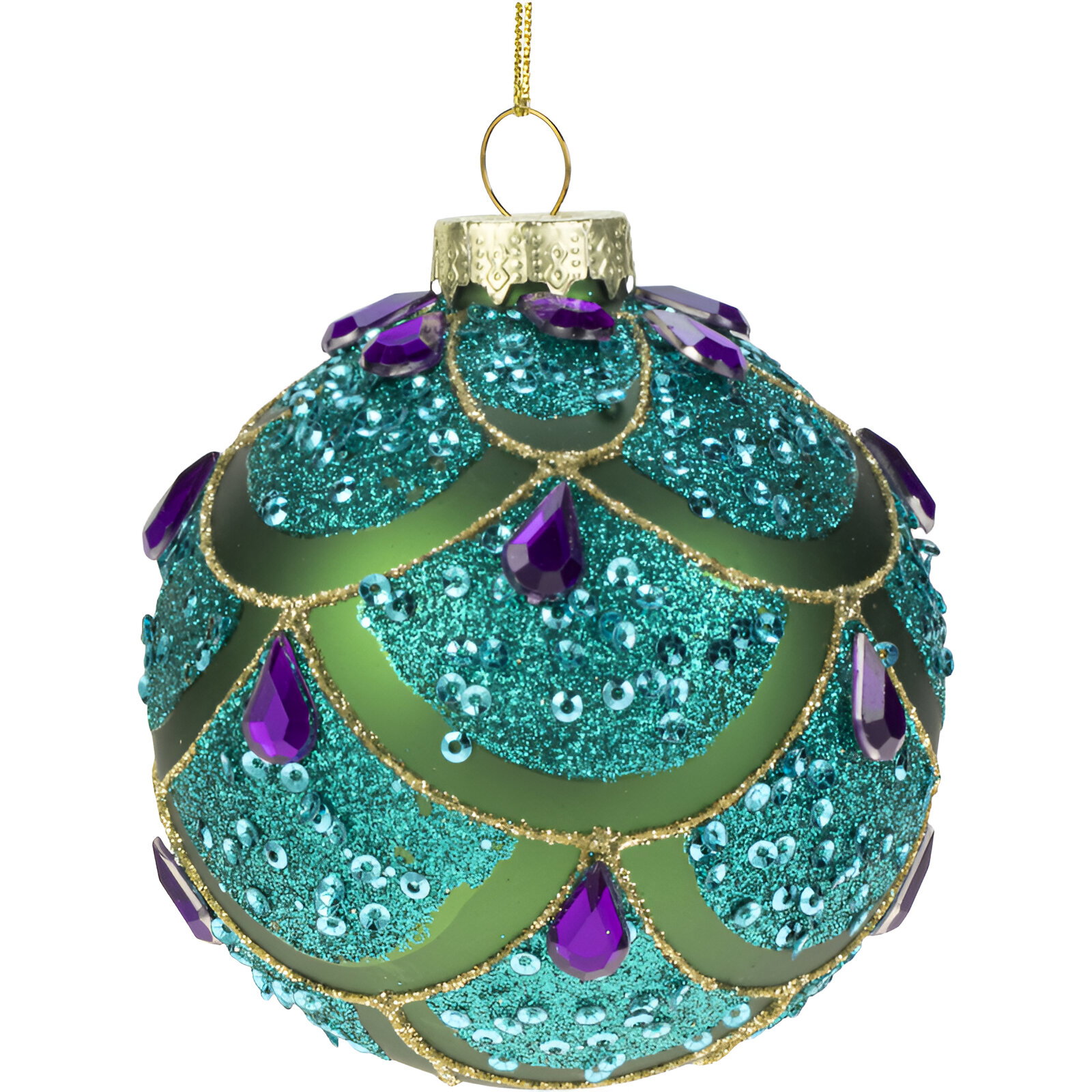 Hortus Glass ball 8cm mat green w/purple diam, turq - 