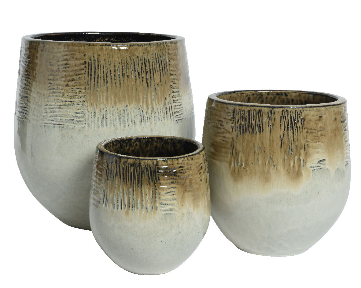 Noah Planter set van 3 Terracotta Round Varying Stripes Brons - KSD