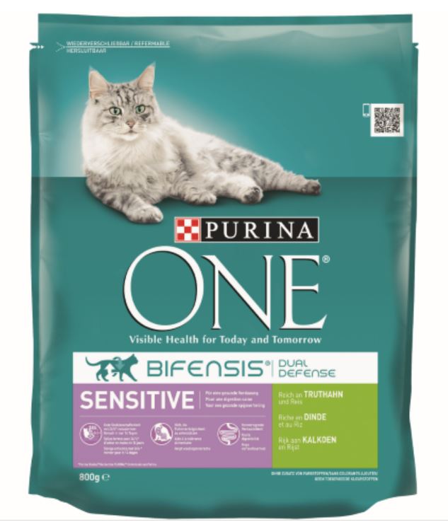 Kattenvoer one sensitive rijk aan kalkoen & rijst brokjes 800 gr - Purina
