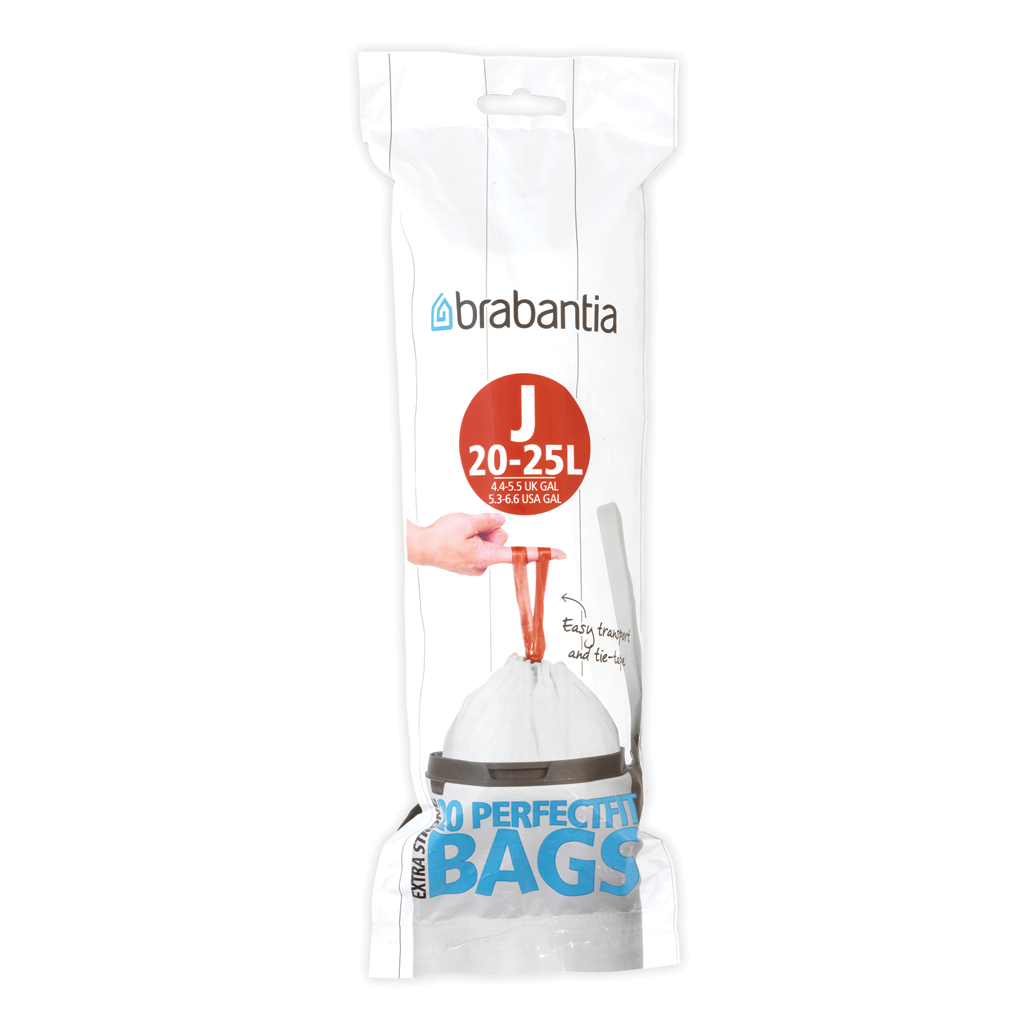 PerfectFit afvalzak met trekbandsluiting code J, 20 25 liter, 20 stuks/rol White - Brabantia