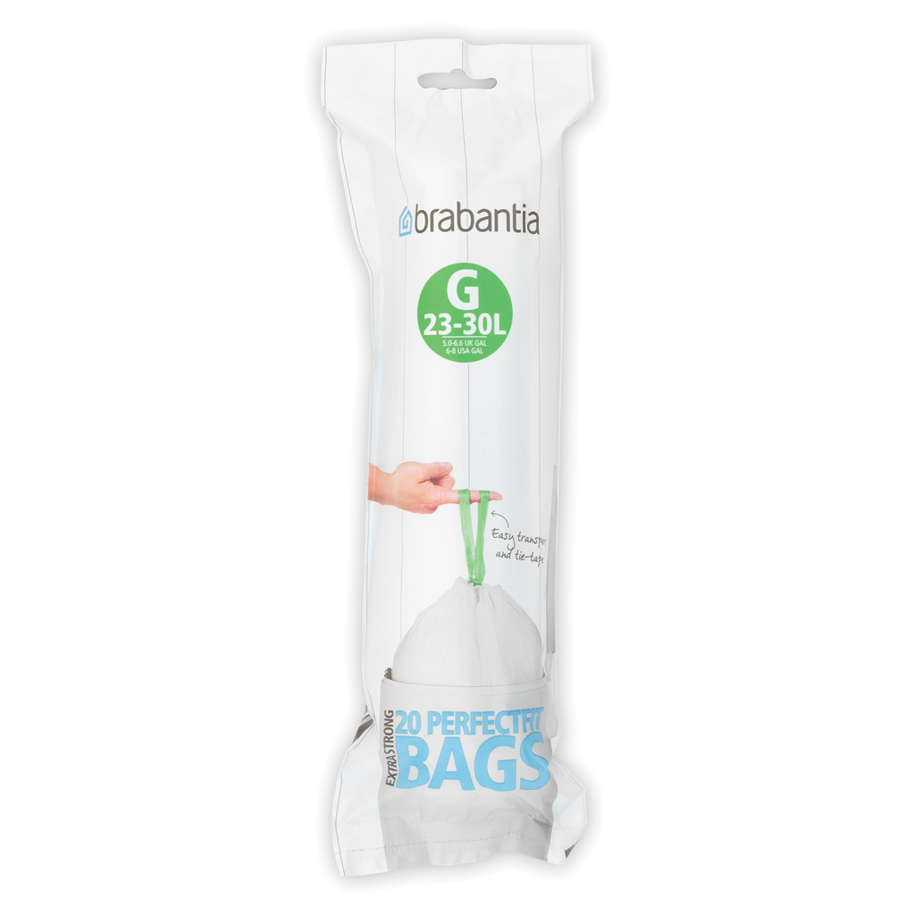 PerfectFit afvalzak met trekbandsluiting code G, 23 30 liter, 20 stuks/rol White - Brabantia