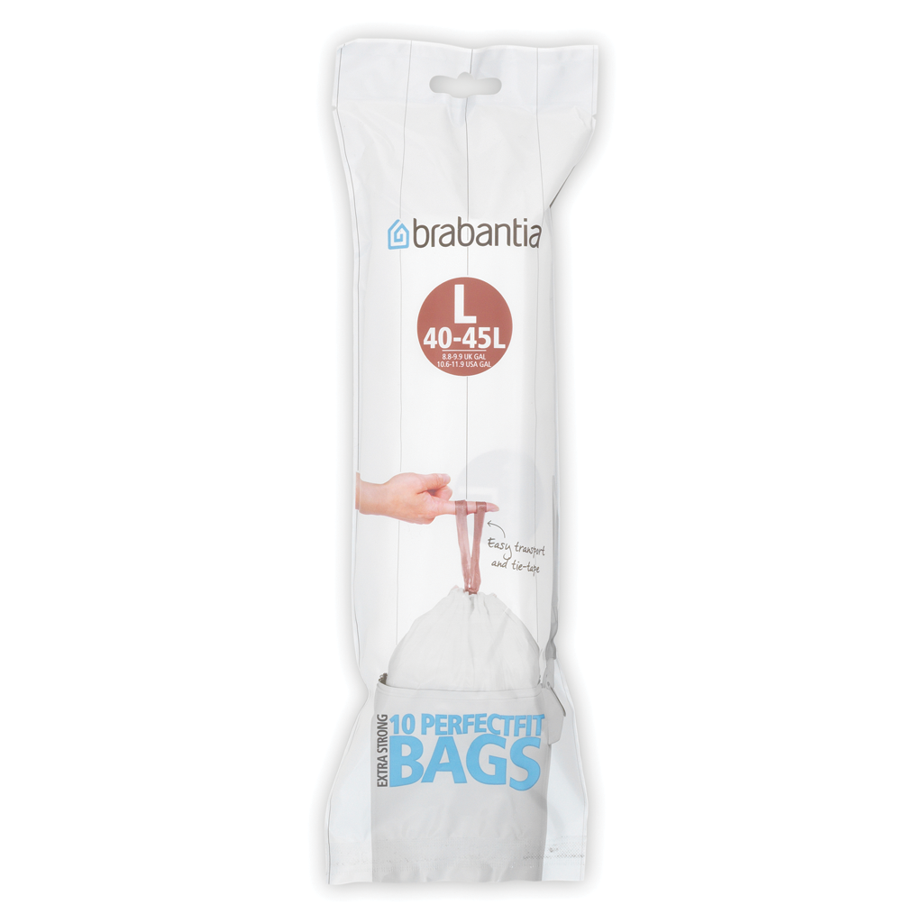 PerfectFit afvalzak met trekbandsluiting code L, 40 45 liter, 10 stuks/rol White - Brabantia